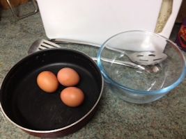 eggs, pan, vinegar and water eggs, pan, vinegar and water