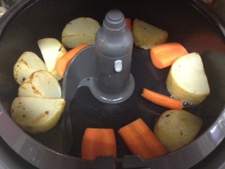 potatoes and carrots in the tefal Actifry